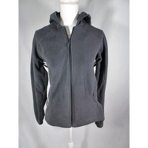 Adidas Tracksuit Womens Large Black Fleece Stripe Full Zip Hoodie Sweatpants Set